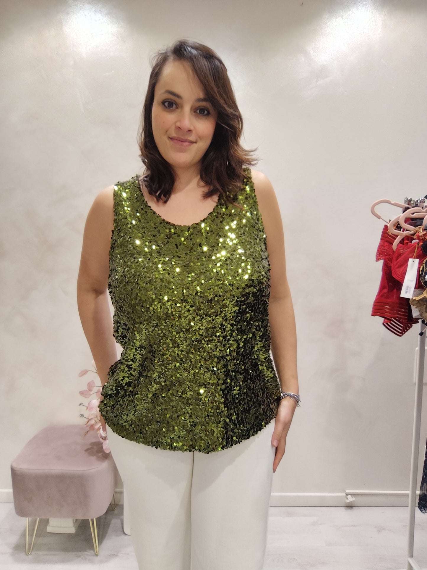 Top in Paiellettes Verde