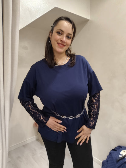 Maglia over maniche in pizzo